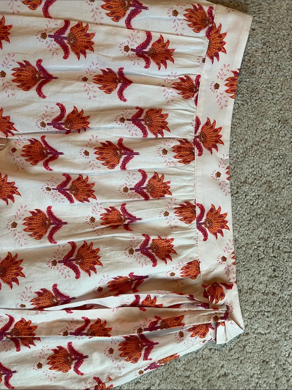 J. Crew Cream Midi Skirt with Pink & Orange Floral Motif